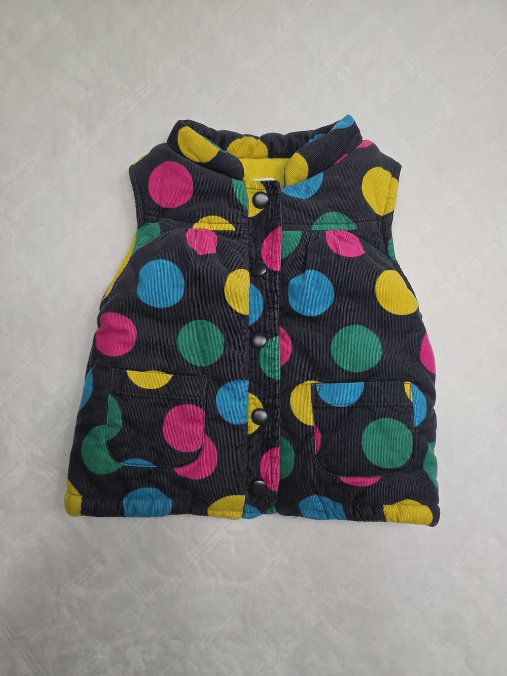 Carter's Black Puffer Vest with Pink, Blue, Green & Yellow Polka Dots
